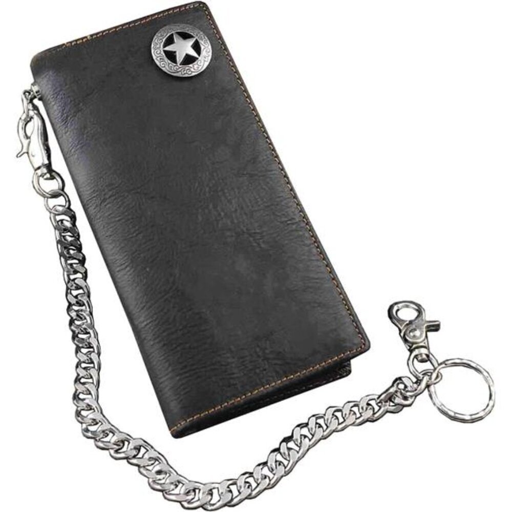 Biker Rock Star Concho Mens Card Money Long Black Real Leahter Wallet With